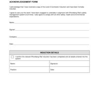 Contractor Induction Acknowledgement Form